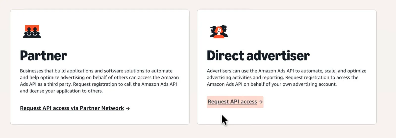 Direct advertiser option selection