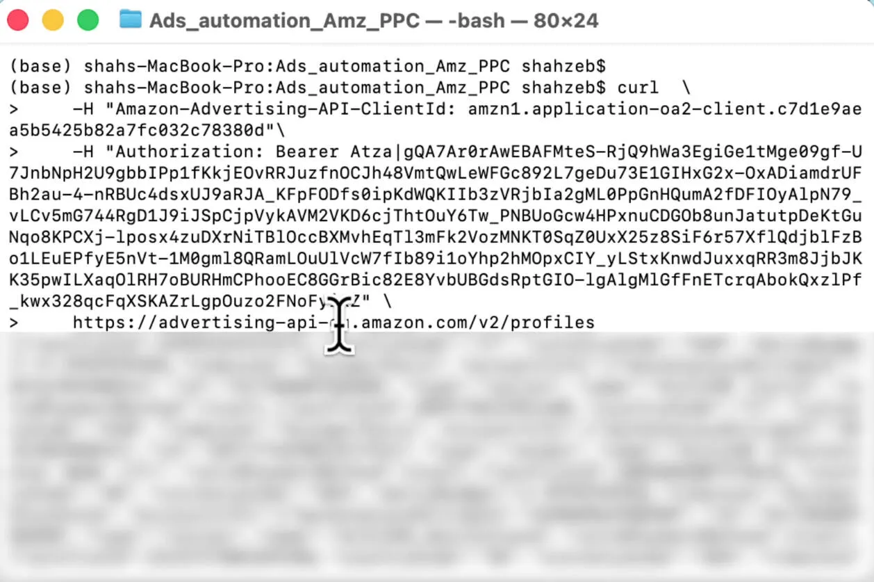 Profiles API response with profile IDs