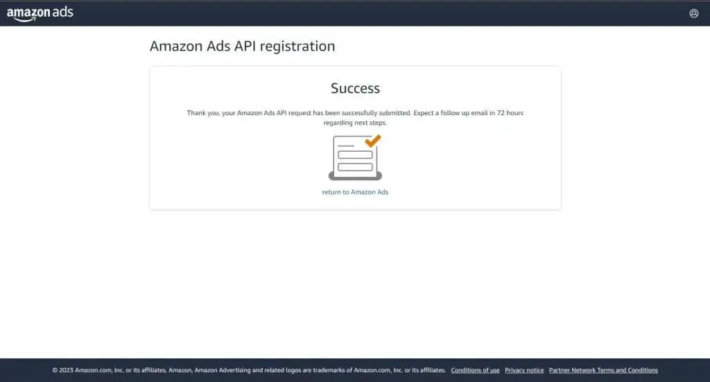 Successful application submission confirmation