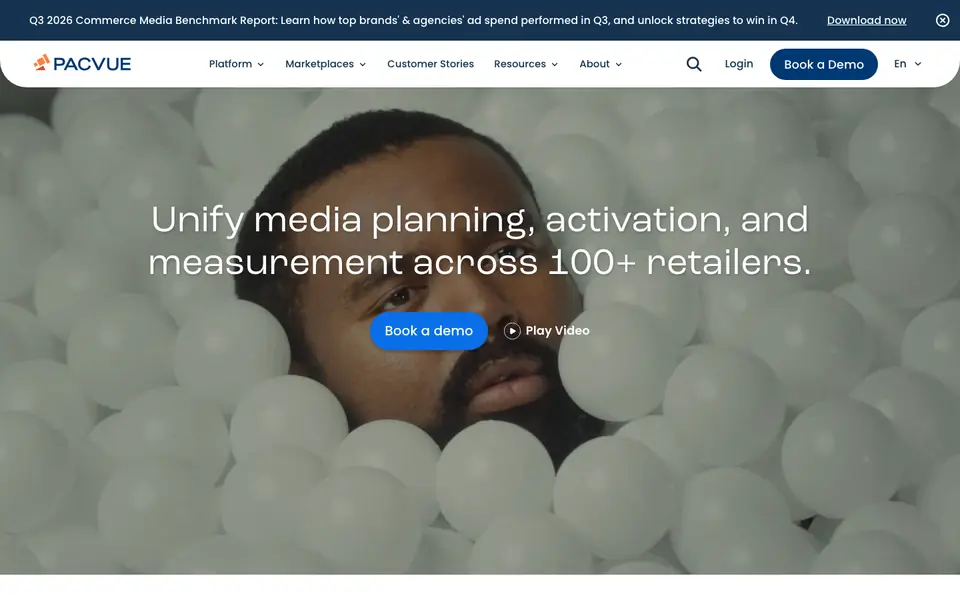 Pacvue homepage: unify media planning, activation and measurement across 100+ retailers