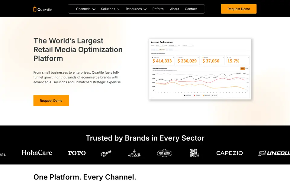 Quartile homepage with an account performance chart
