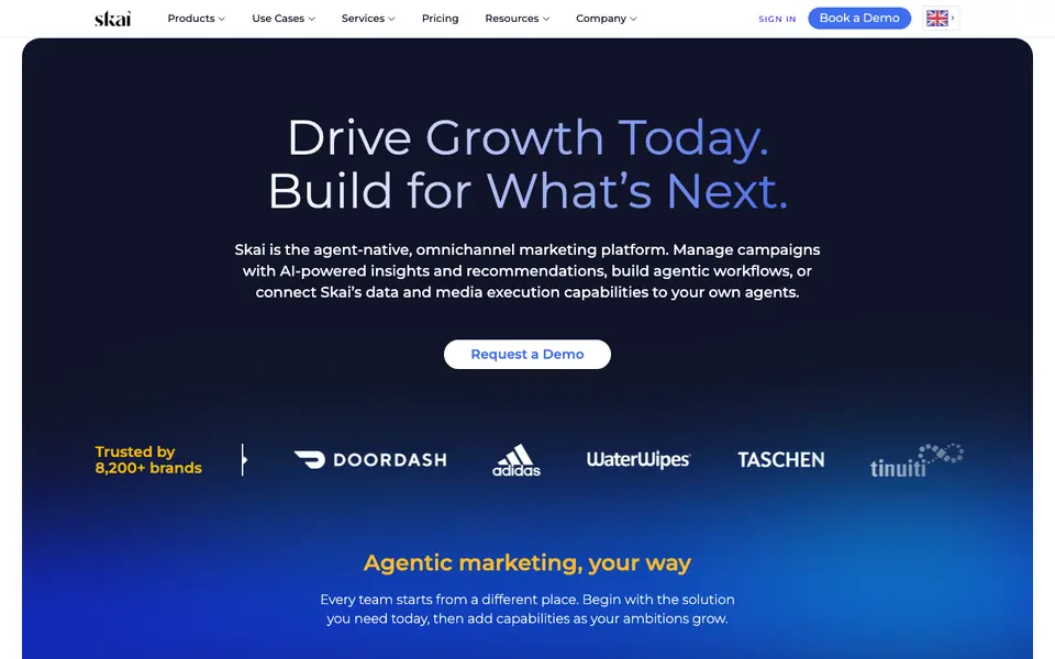 Skai homepage for its omnichannel marketing platform