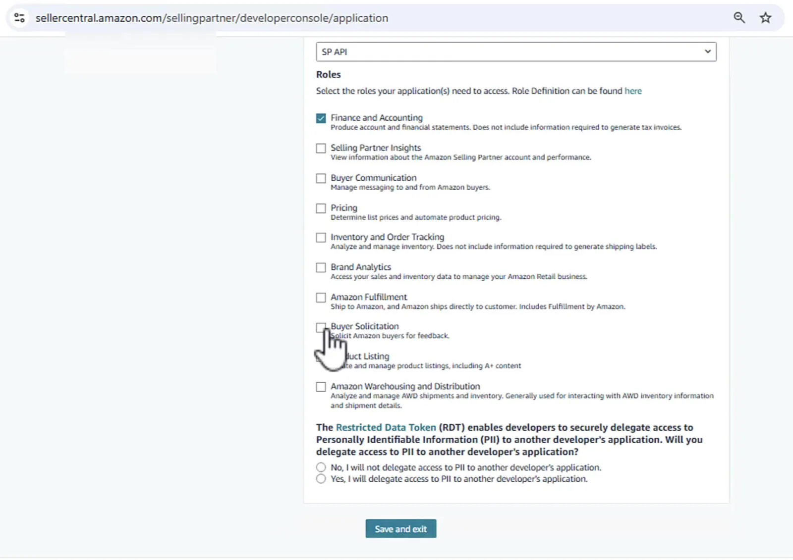 SP-API app creation form
