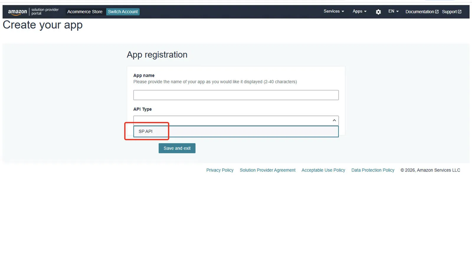 Create new app screen