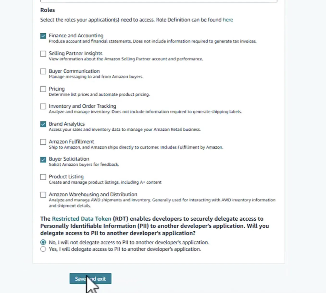 SP-API roles selection / permissions